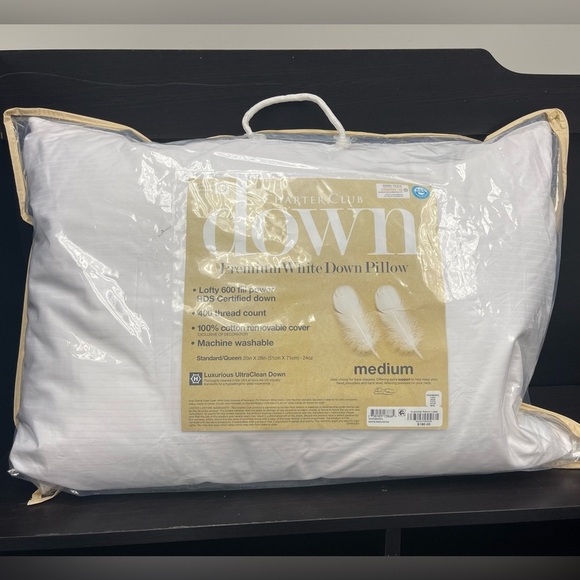 White Down Soft Density Pillow, Standard/Queen NIP Soft, Medium or Firm - Picture 2 of 3